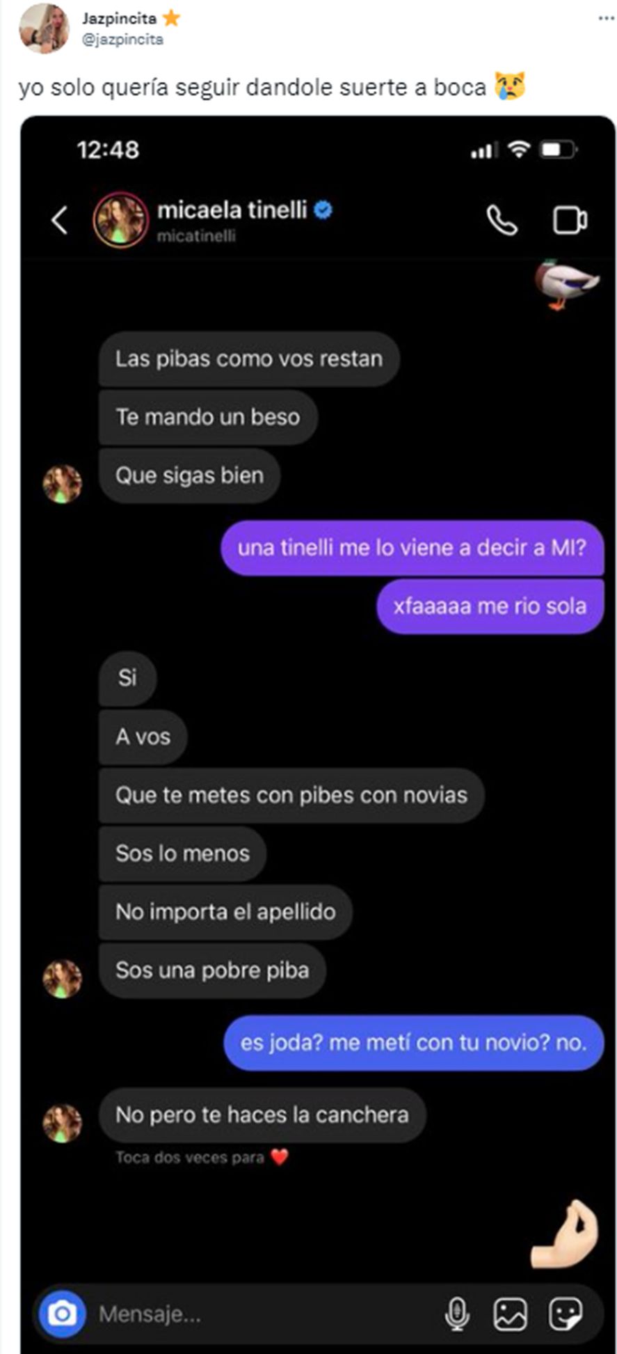 Mica Tinelli "ubicó" a una actriz porno que coqueteó con Lisandro López