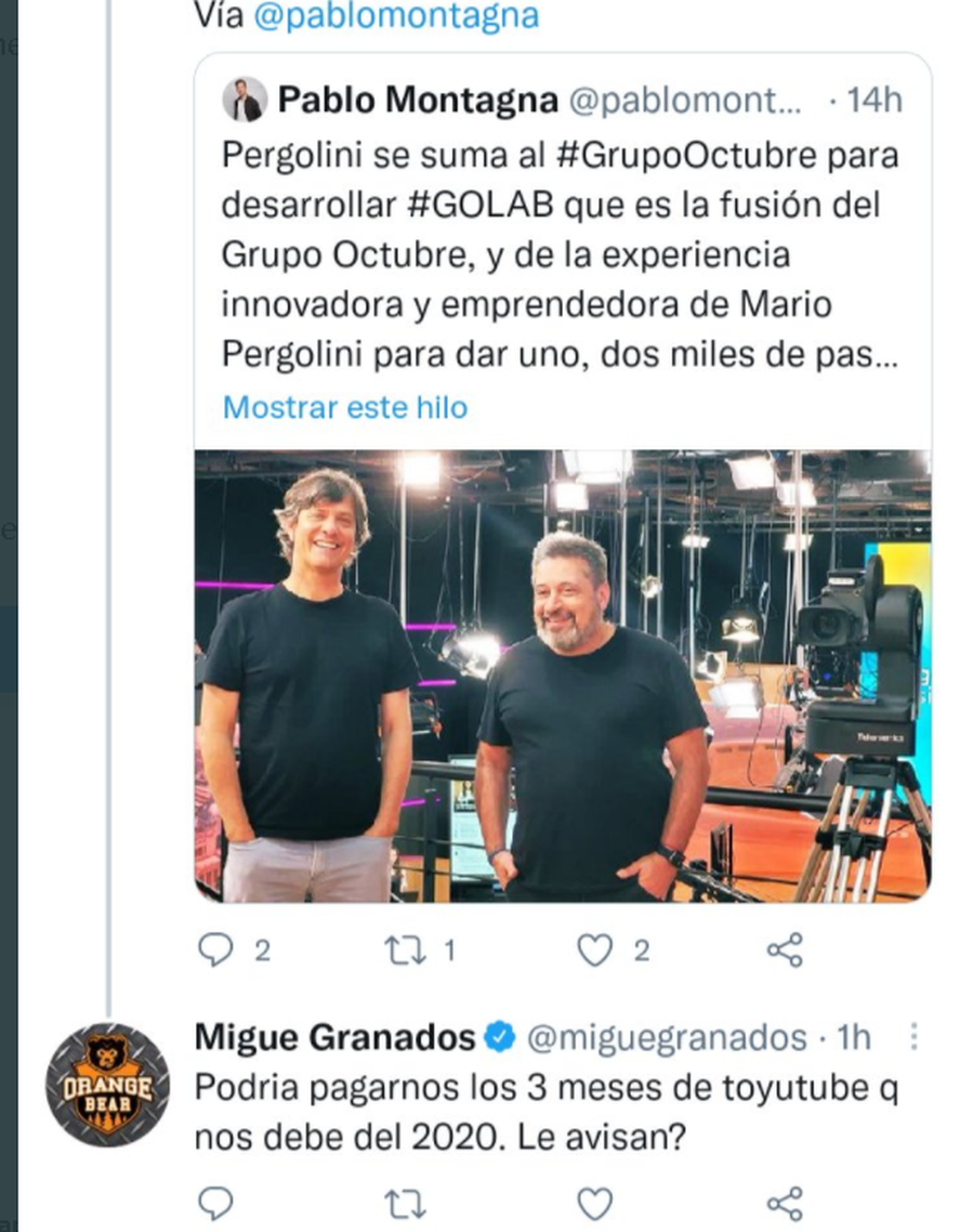 Uno de los tuits de Migue Granados contra MArio Pergolini