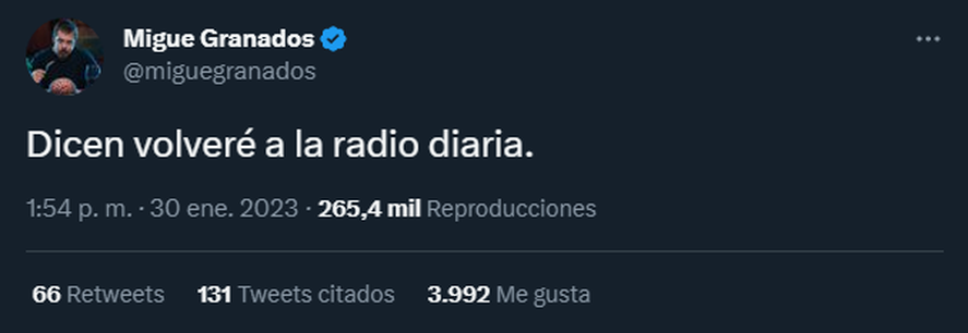 Migue Granados anunció el regreso a la radio.