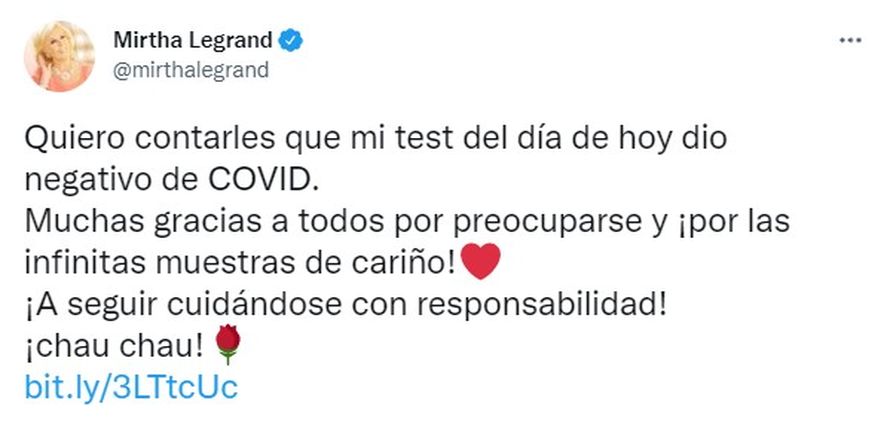 El test de Mirtha Legrand dio negativo para la enfermedad