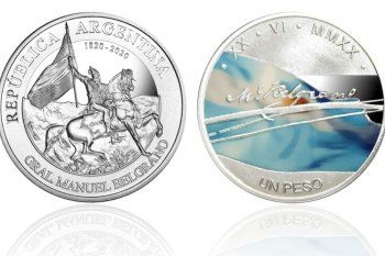 El Banco Central emitió una moneda en colores, enhomenaje a Manuel Belgrano