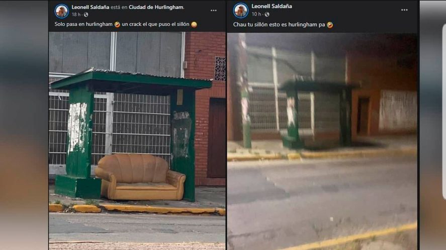 No fue mucho lo que duró el sillón en la parada del colectivo 443 de Hurlingham