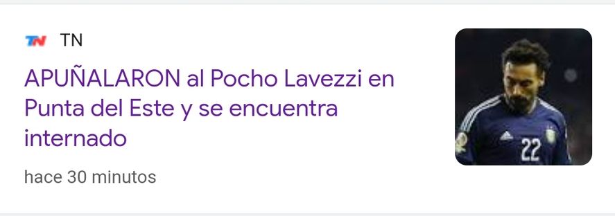 Originalmente TN habló de apuñalamiento, pero luego corrigió, y sólo destacó la "internación" de Ezequiel Lavezzi después de una fiesta en Punta del Este, por un incidente aún confuso