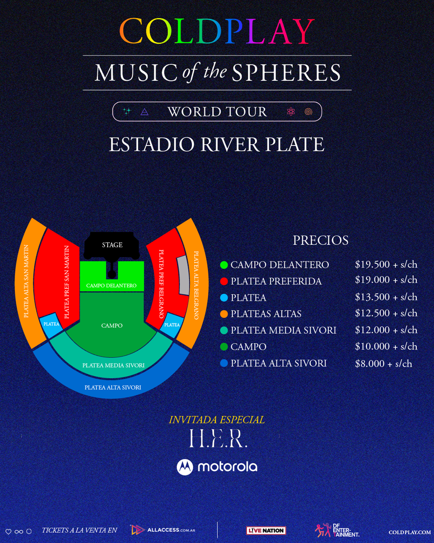 Salieron a la venta las entradas para el septimi recital en River de Coldplay.