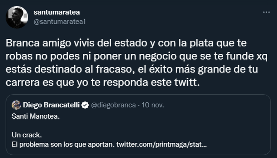 Santi Maratea y Diego Brancatelli se cruzaron en Twitter