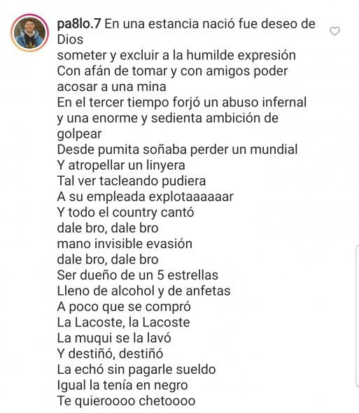 Uno de los posteos que reproducen la letra adaptada al Rugby, del tema de Rodrigo a Maradona 