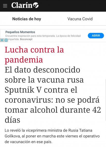 La vacuna rusa en Clarín. Todo lo que diga de ella será siempre una fake news. 