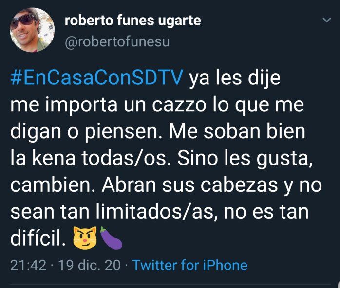 Un último tweet de Robertito Funes en donde deja de lado su neutralidad angi grieta a los televidentes de Sobredosis de TV 