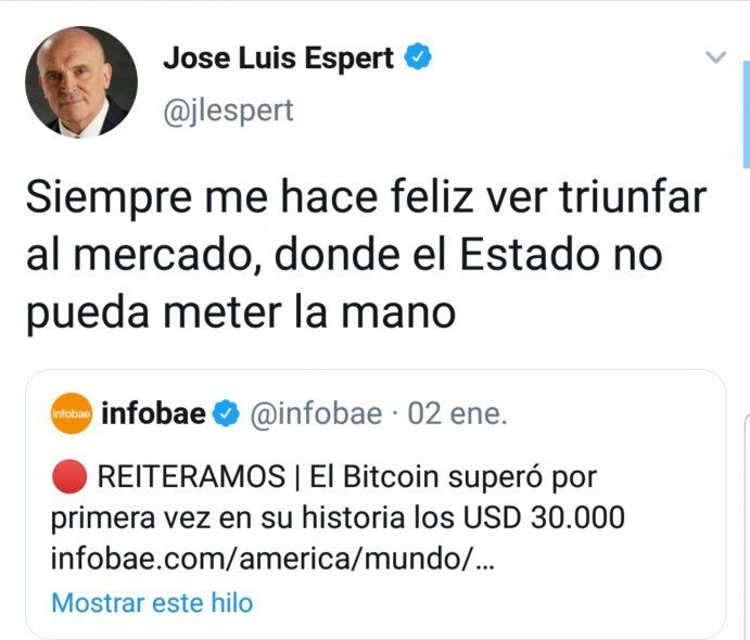Espert festejando la no intervención del Estado 