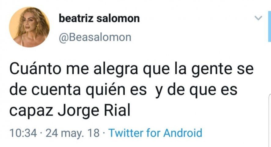 El Tweet de Beatriz Salomón de 2018 vuelve cada vez que Rial es tendencia 
