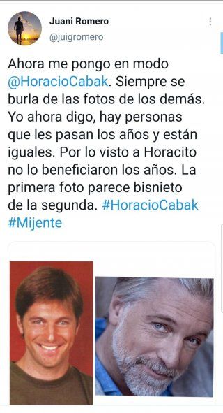 El posteo original de Twitter con la foto de hace 30 años y la actual de Horacio Cabak