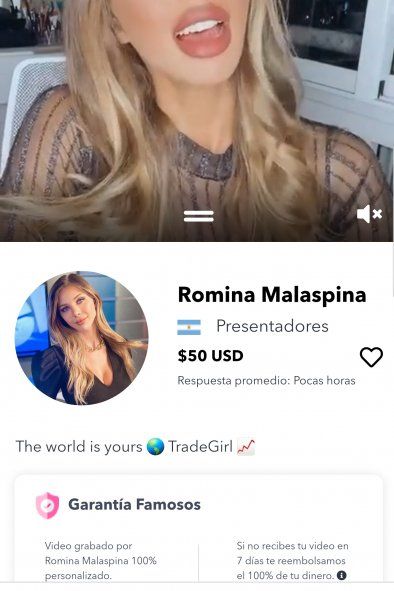 Romina Malaspina, otra de las famosas argentinas que cobran por los saludos