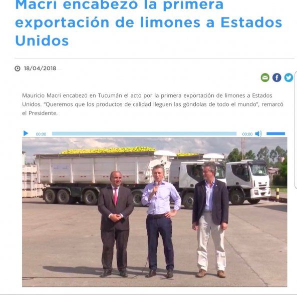 Por su cercanía a Mauricio Macri, en Twitter le recordaron a Nacho Viale cuando el ex Presidente acompañó el envío de limones a los Estados Unidos