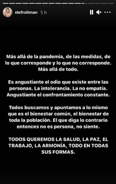 Stefi Roitman reflexionó sobre las agresiones que recibió en las redes.