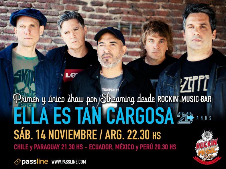 Ella es tan cargosa festejará los 20 años del primer concierto de la banda con un show vía streaming desde Rockin Music Bar, el próximo sábado 14 de noviembre
