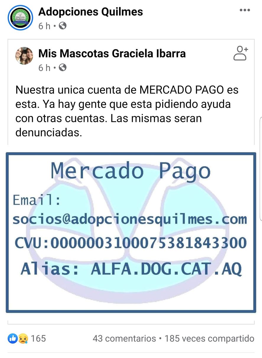 Sus miembros difunden la única vía de ayuda económica para la reconstrucción del refugio de animales de Quilmes, devorado por el incendio de anoche 