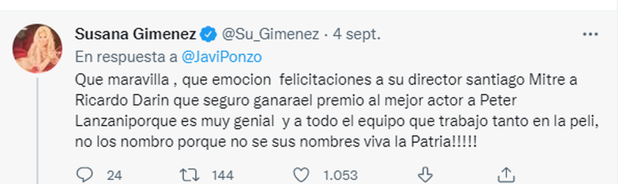 Susana Giménez saludó a parte del equipo de "Argentina, 1985"