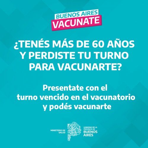 Se convocó a los mayores de 60 que hayan perdido el turno a darse la vacuna