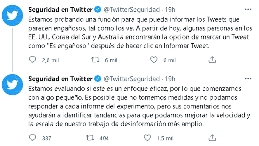 Twitter anunció que ya comenzó a probar una nueva función para combatir la desinformación
