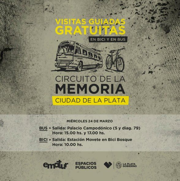 En La Plata invitan a participar de un recorrido por el “Circuito de la Memoria” este 24 de marzo.