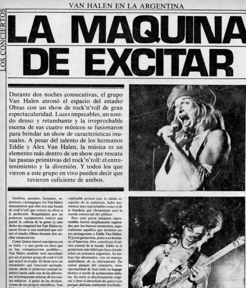 Publicación de la cobertura de los dos shows de Van Halen en Argentina 