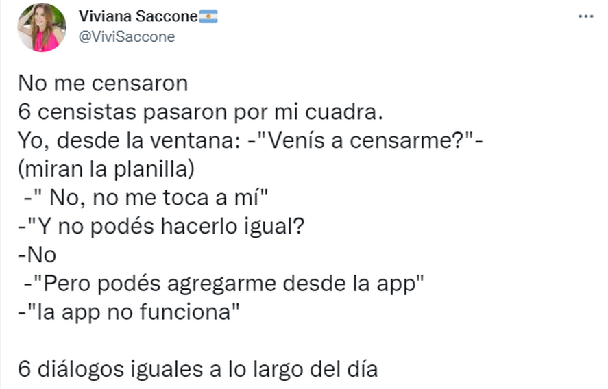 Viviana SAccone expresó su enojo porque no fue censada