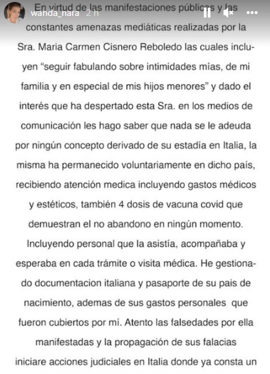 El comunicado de Wanda Nara en donde anuncia que lleva a juicio a su ex empleada