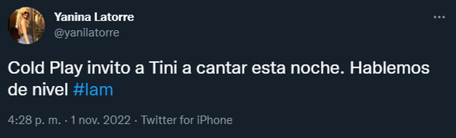 Yanina Latorre confirmó que la invitada de Coldplay esta noche será Tini Stoessel