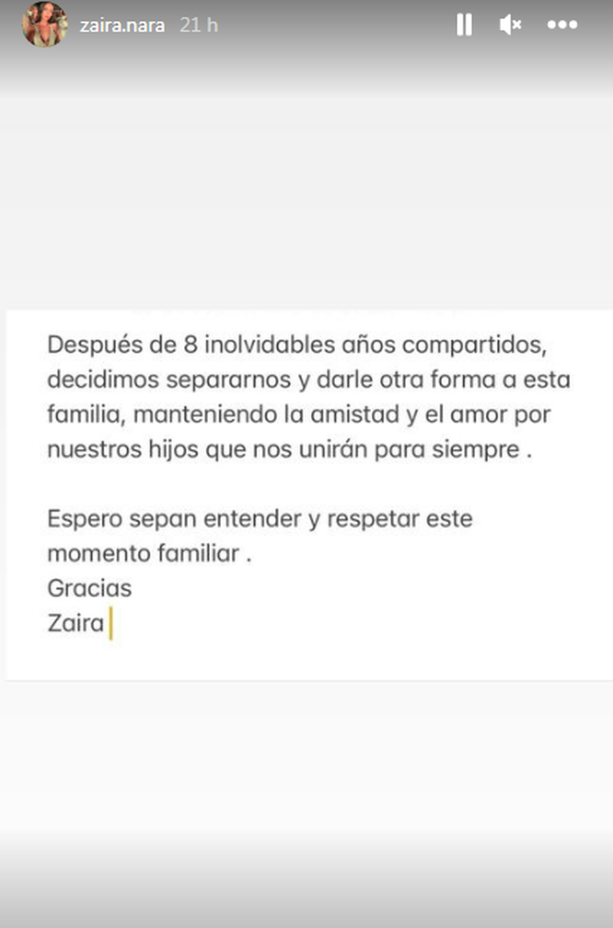 Zaira Nara anunció su separación en las redes sociales