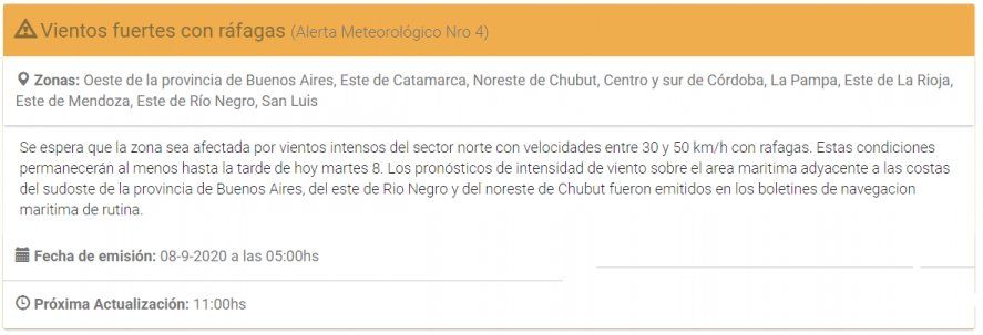 Clima en la Provincia: alerta por vientos fuertes con ráfagas