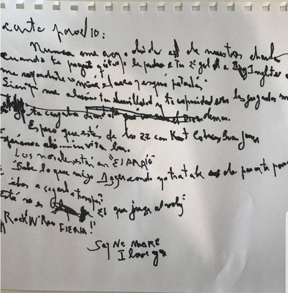 La carta que Charly le dedicó a Diego hoy, de puño y letra 