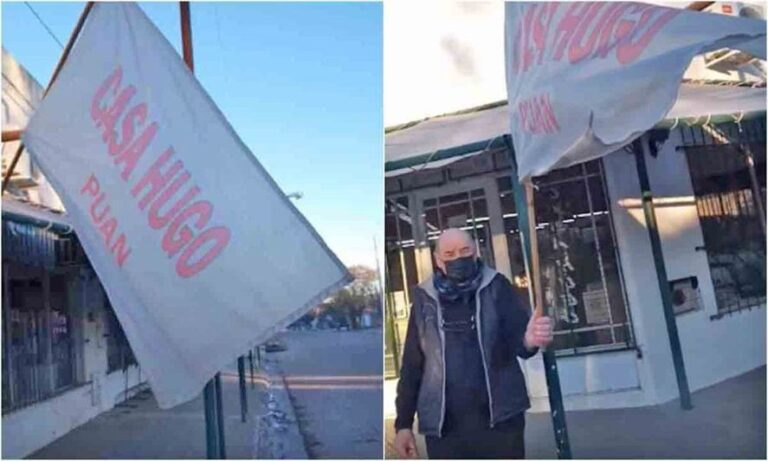 Ola polar: Una bandera quedó tiesa por la helada en Puan