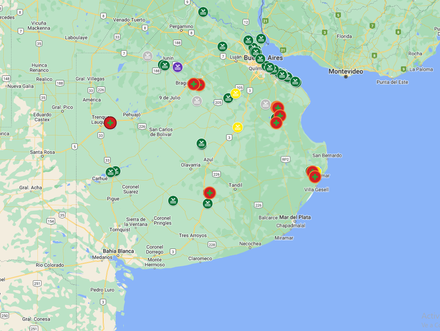 En varias ciudades bonaerenses hay alerta roja, naranja y amarilla por cianobacterias. En varias ciudades bonaerenses hay alerta roja, naranja y amarilla por cianobacterias.
