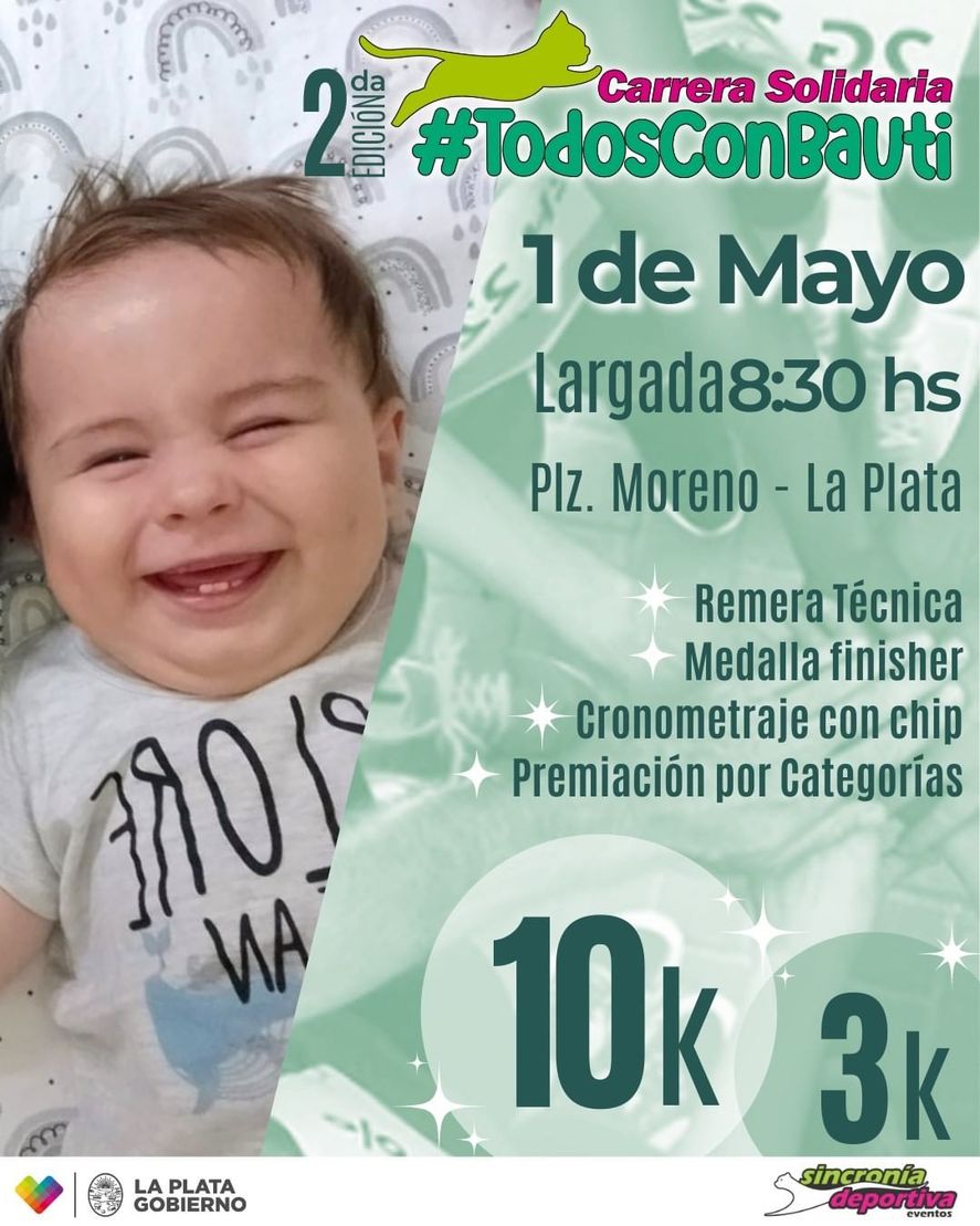 La familia de Bauti, junto con la organización Sincronía Deportiva, desarrollarán la segunda carrera solidaria el próximo 1 de mayo. Conocé cómo es la inscripción.