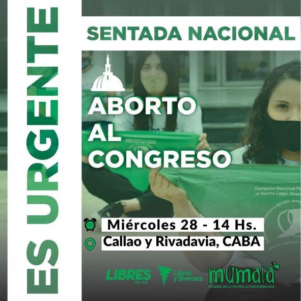 La sentada por el aborto legal es organizada por la organización MuMaLá en distintos puntos del país