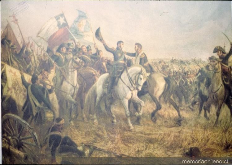 Abrazo de Maipú, 1818. Óleo de Pedro Subercaseaux.