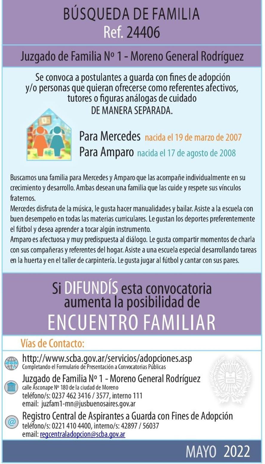 Municipio de Moreno: Está abierta la convocatoria pública para adopción de niños y niñas.