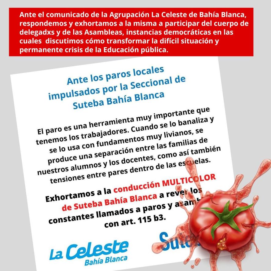 El comunicado de SUTEBA Bahía Blanca El comunicado de SUTEBA Bahía Blanca