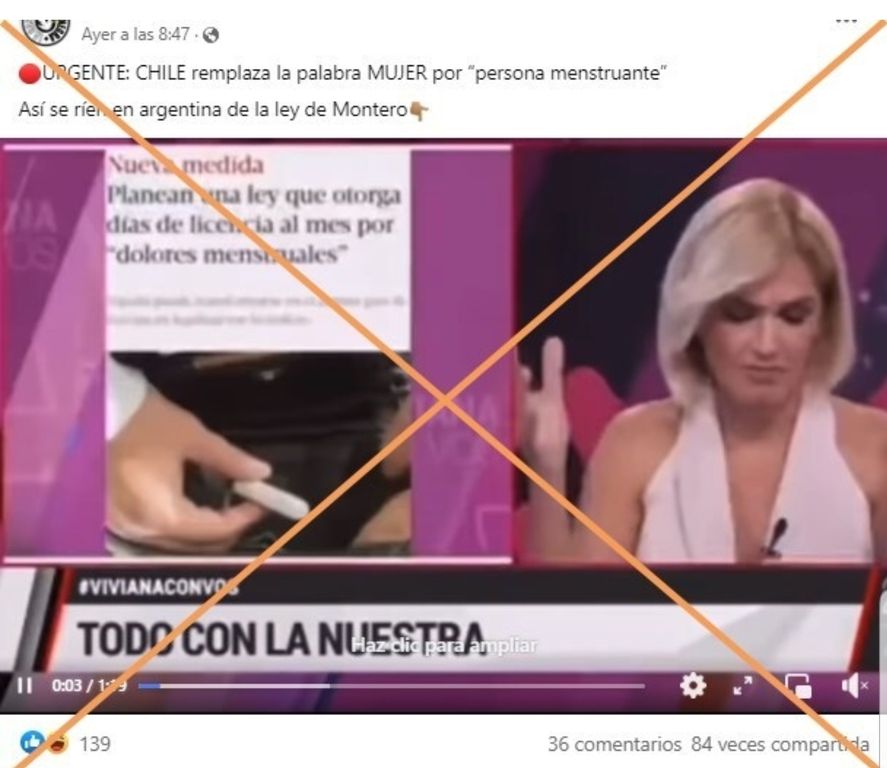 Ahora es la Agencia Francesa AFP quien desmintió fake news de Viviana Canosa sobre un supuesto proyecto chileno para modificar la palabra mujer por "persona menstruante", que no es tal