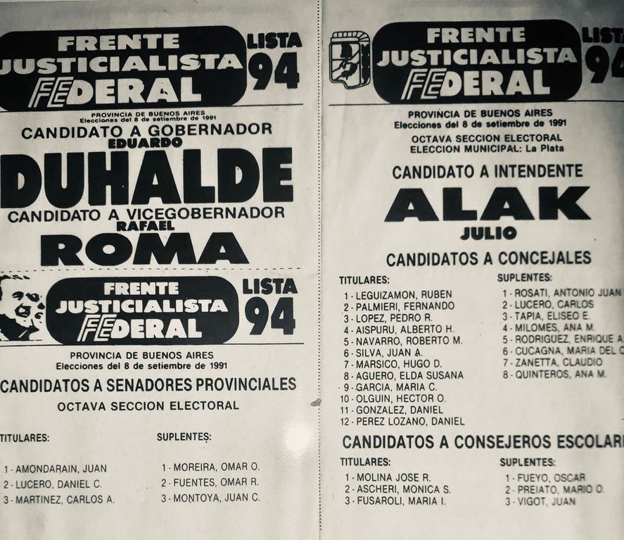 Así era la boleta del primer triunfo de Julio Alak en La Plata, en 1991. Así era la boleta del primer triunfo de Julio Alak en La Plata, en 1991.