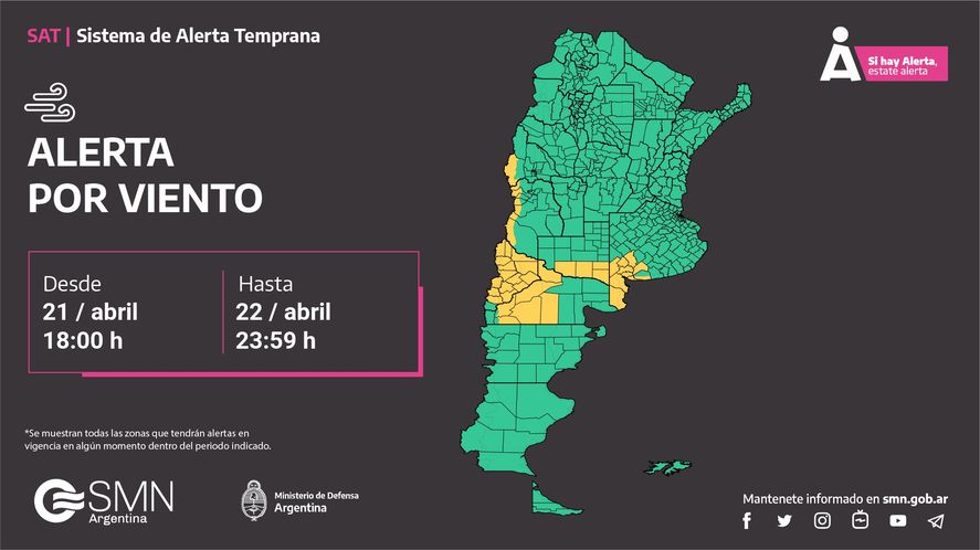 El Servicio Meteorológico Nacional anunció un alerta amarillo por vientos en parte de la región bonaerense.