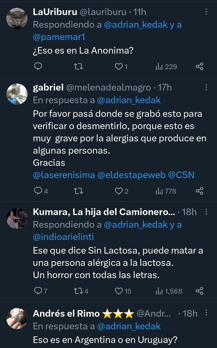 Alguna de las reacciones en redes al sticker que tapa el etiquetado frontal con los octógonos de un queso de la marca Argentina La Serenísima. El hecho habría sucedido en Uruguay, y eso lo cambia todo