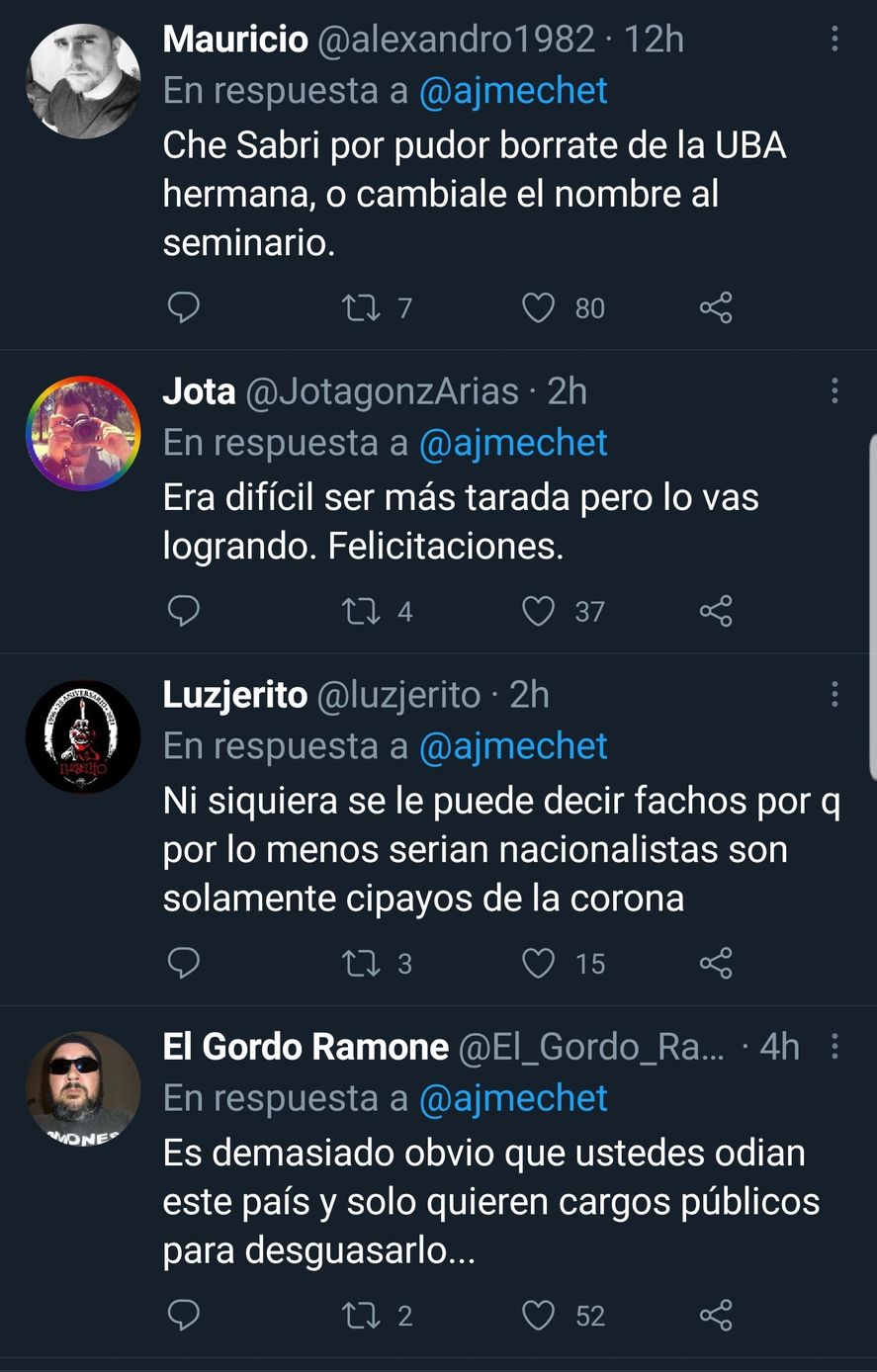 Algunas de las reacciones que provocaron en redes sociales la difusión de antiguos tweets de la ahora candidata del PRO en CABA, Sabrina Ajmechet, recientemente presentada por Patricia Bullrich 
