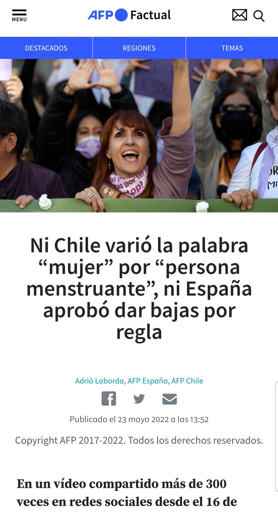 Así mostró la Agencia Francesa AFP la fake news de Viviana Canosa sobre España y el falso proyecto de cambiar la palabra "mujer" en Chile 