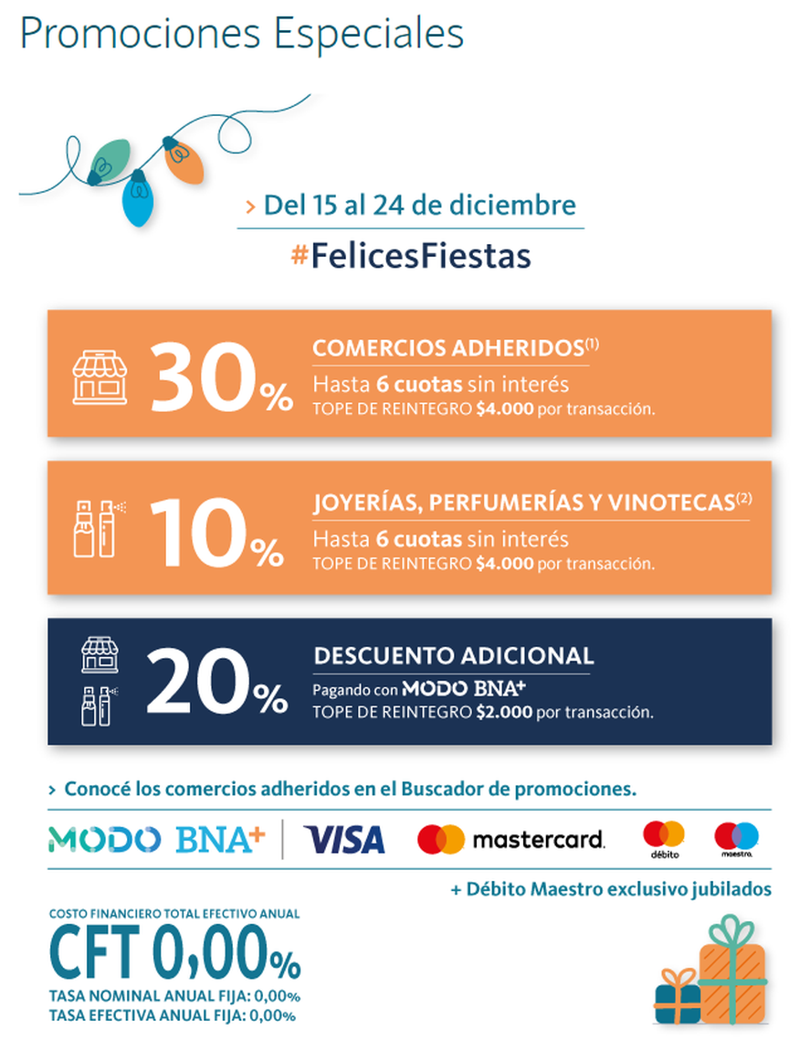 Para esta Navidad, los usuarios del Banco Nación podrán realizar compras con descuesto únicos a través de tarjetas de crédito y débito. Mirá los detalles.