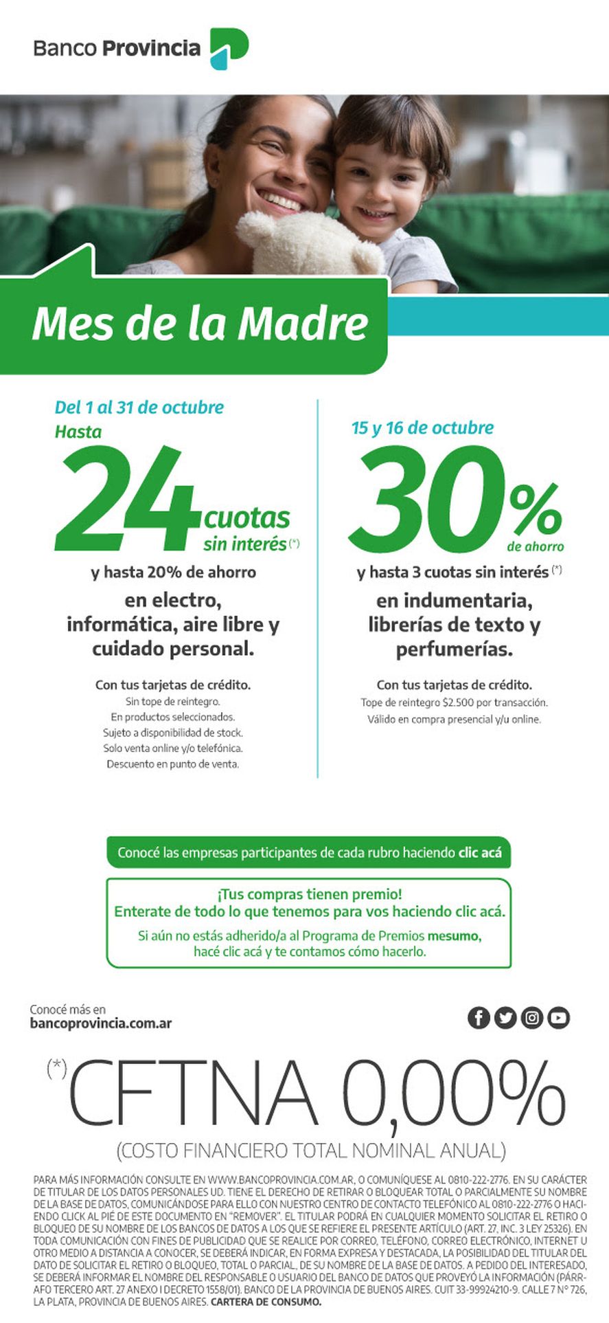 El beneficio de Banco Provincia para las madres tendrá hasta 30% de ahorro y 24 cuotas sin interés. 