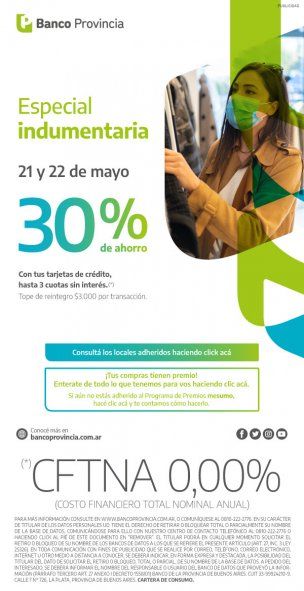 30% de reintegro con Visa y Mastercard de Banco Provincia