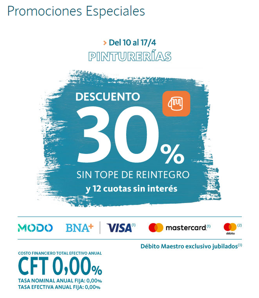 Los usuarios del Banco Nación podrán acceder a rebajas en pinturerías por la 