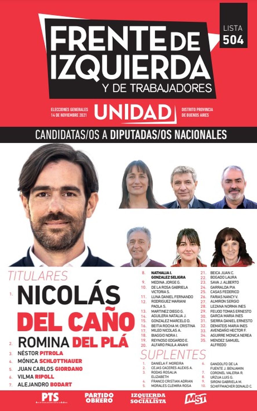 Frente de Izquierda - boleta de candidatos a diputados nacionales por la Provincia de Buenos Aires en las elecciones 2021