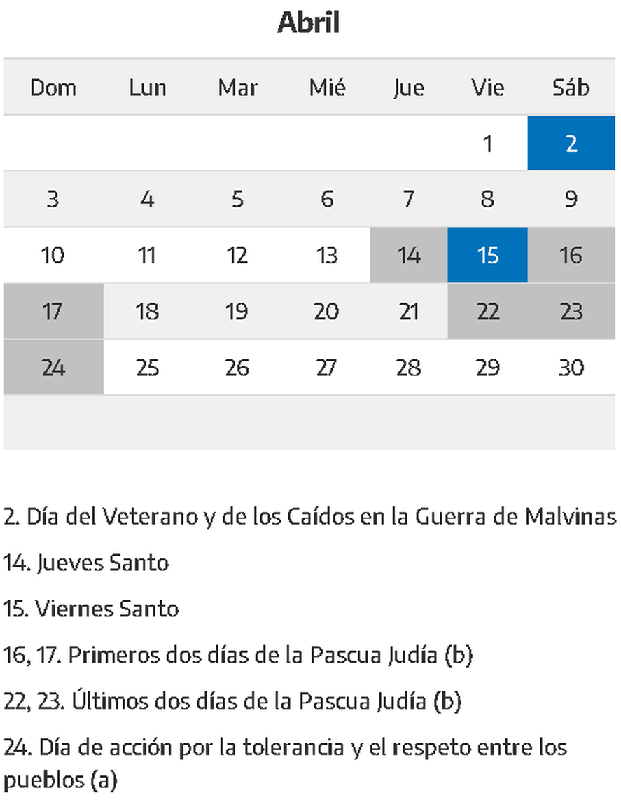 El 15 de abril es feriado